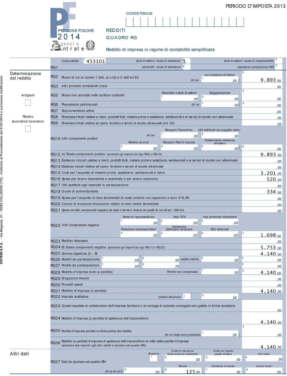 a) e b)) e dell'art Altri proventi considerati ricavi Ricavi non annotati nelle scritture contabili Plusvalenze patrimoniali Sopravvenienze attive 0 Codice attività studi di settore: cause di