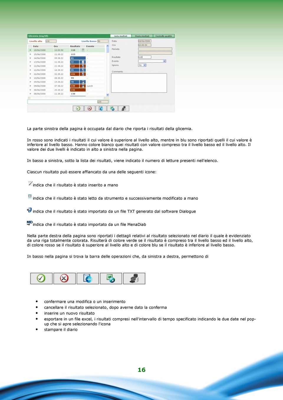 Hanno colore bianco quei risultati con valore compreso tra il livello basso ed il livello alto. Il valore dei due livelli è indicato in alto a sinistra nella pagina.