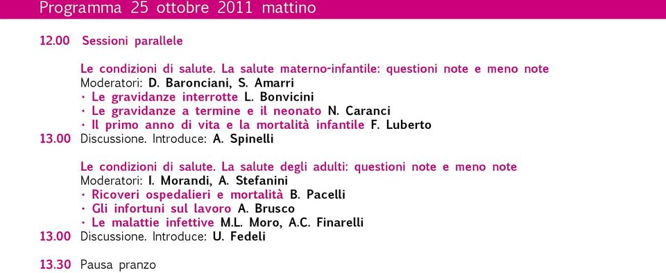 Luberto 13.00 Discussione. Introduce: A. Spinelli Le condizioni di salute. La salute degli adulti: questioni note e meno note Moderatori: I. Morandi, A.