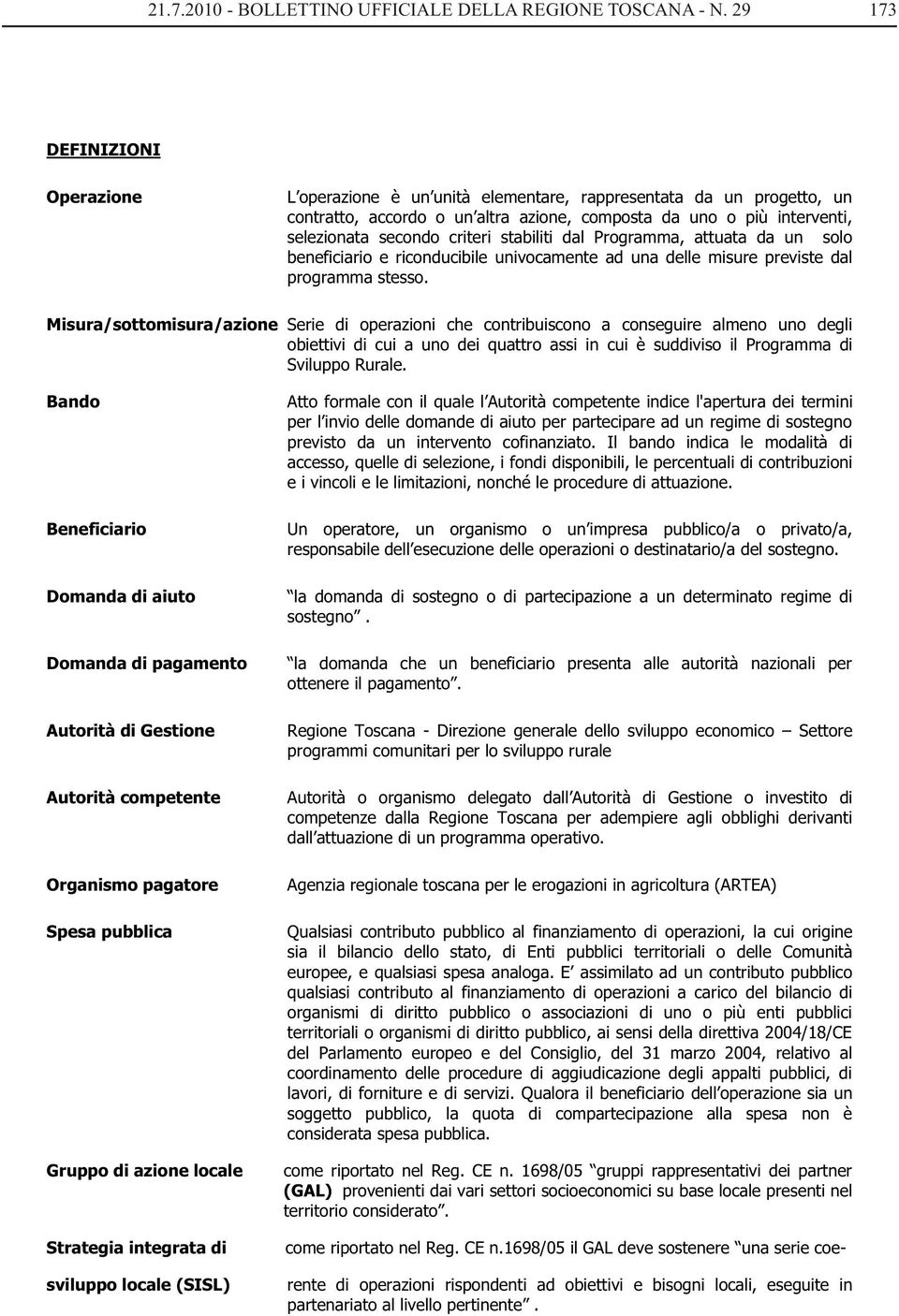 stabiliti dal Programma, attuata da un solo beneficiario e riconducibile univocamente ad una delle misure previste dal programma stesso.