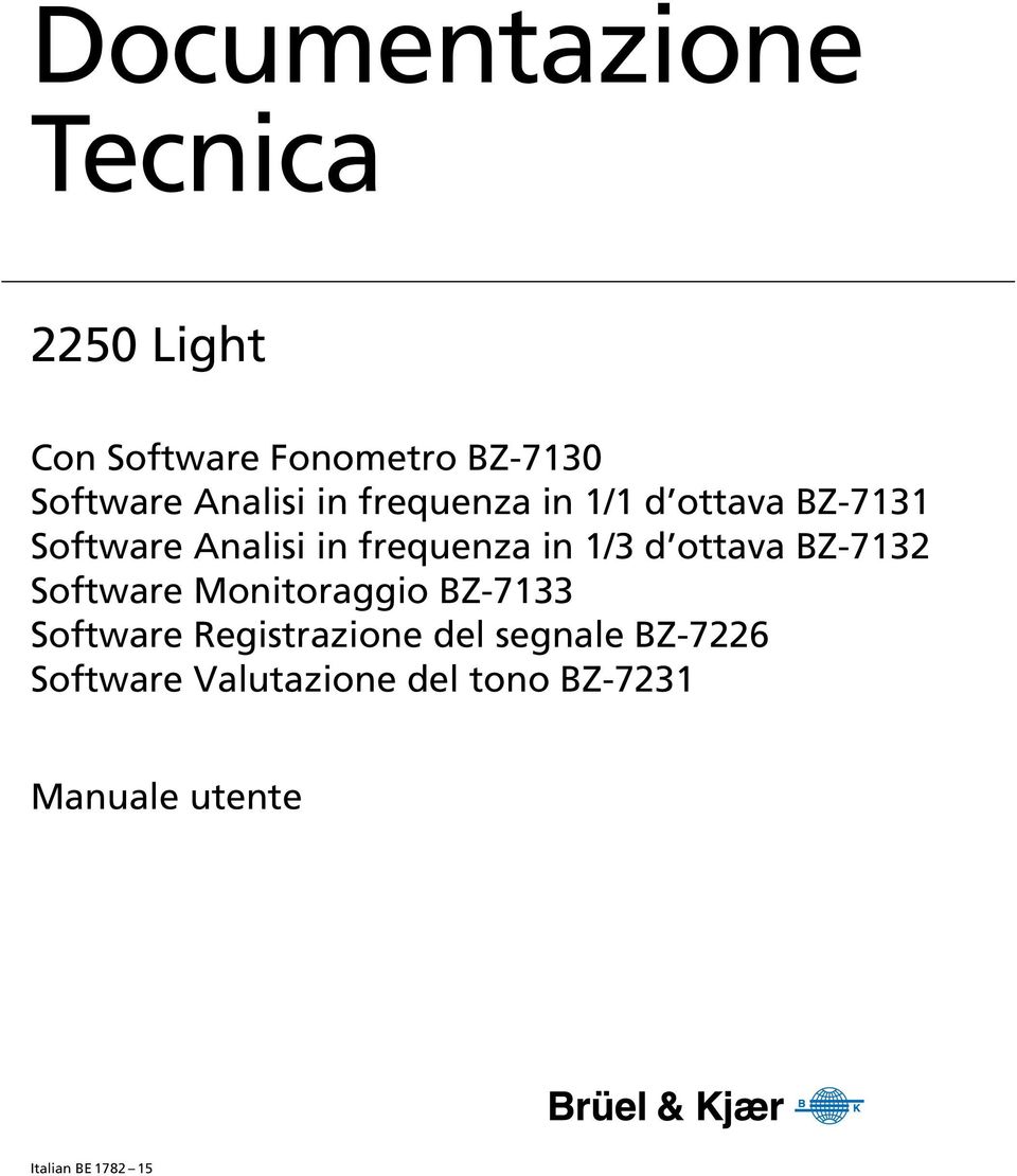 1/3 d ottava BZ-7132 Software Monitoraggio BZ-7133 Software Registrazione del