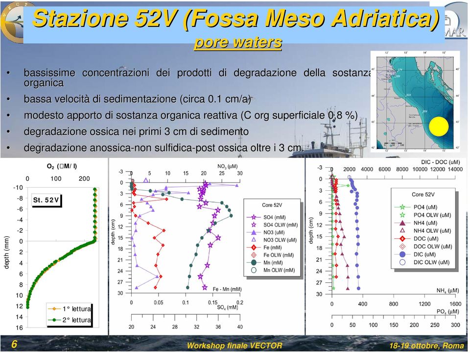 1 cm/a) modesto apporto di sostanza organica reattiva (C org superficiale e,8 %) degradazione ossica nei primi