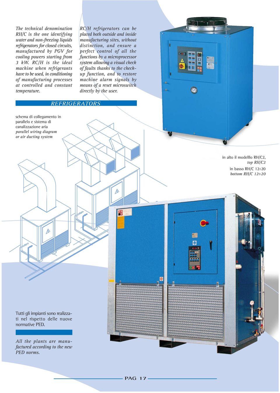 RC/ refrigerators can be placed both outside and inside manufacturing sites, without distinction, and ensure a perfect control of all the functions by a microprocessor system allowing a visual check