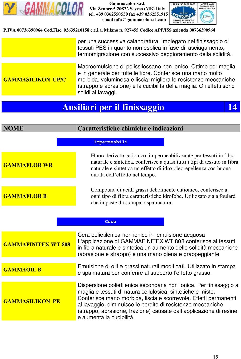 Conferisce una mano molto morbida, voluminosa e liscia; migliora le resistenze meccaniche (strappo e abrasione) e la cucibilità della maglia. Gli effetti sono solidi ai lavaggi.