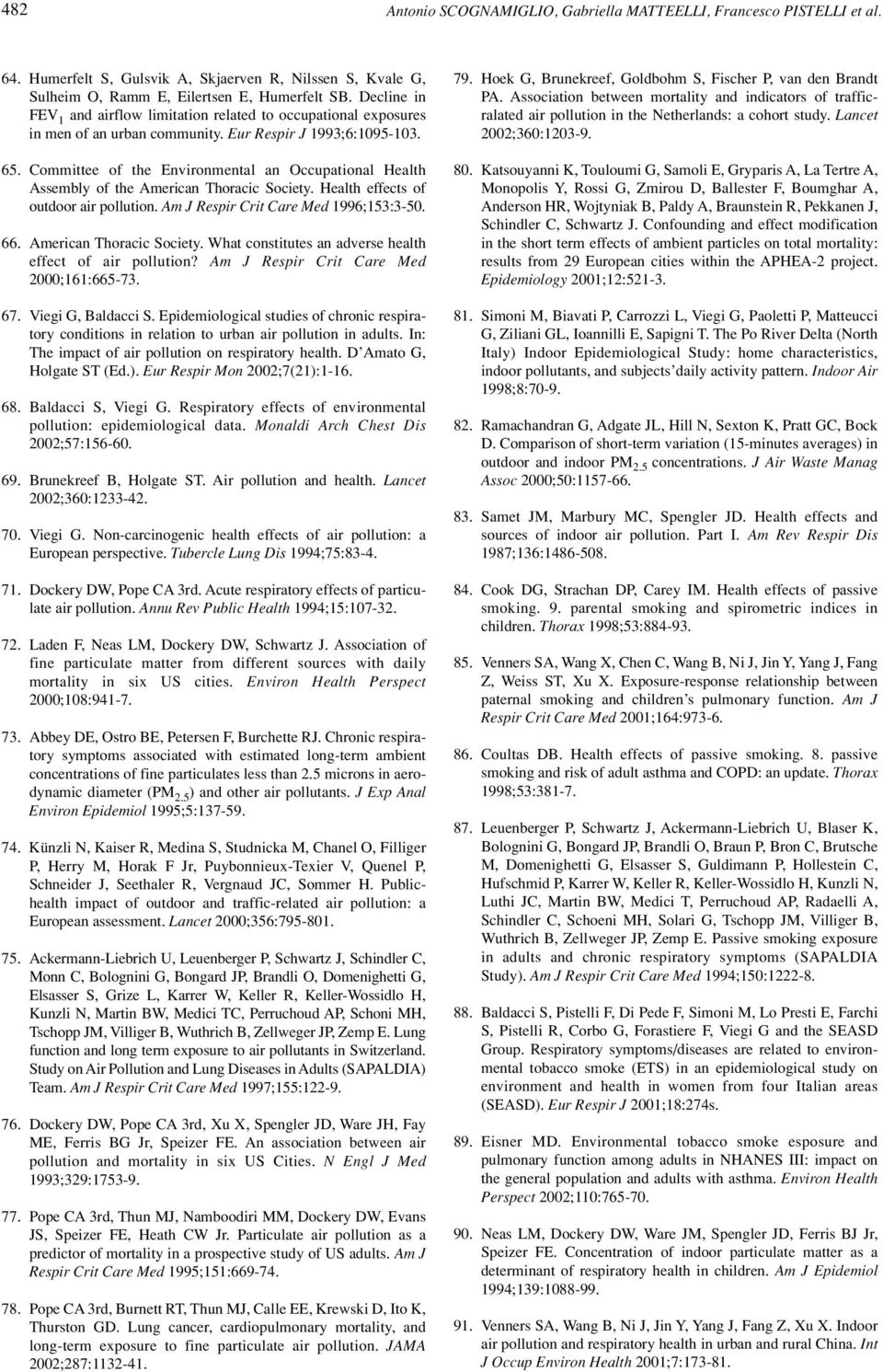 Committee of the Environmental an Occupational Health Assembly of the American Thoracic Society. Health effects of outdoor air pollution. Am J Respir Crit Care Med 1996;153:3-50. 66.