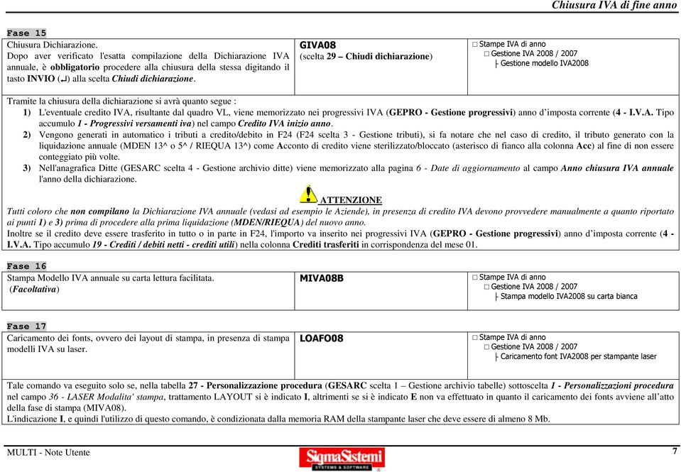 GIVA08 (scelta 29 Chiudi dichiarazione) Stampe IVA di anno Gestione IVA 2008 / 2007 Gestione modello IVA2008 Tramite la chiusura della dichiarazione si avrà quanto segue : 1) L'eventuale credito IVA,