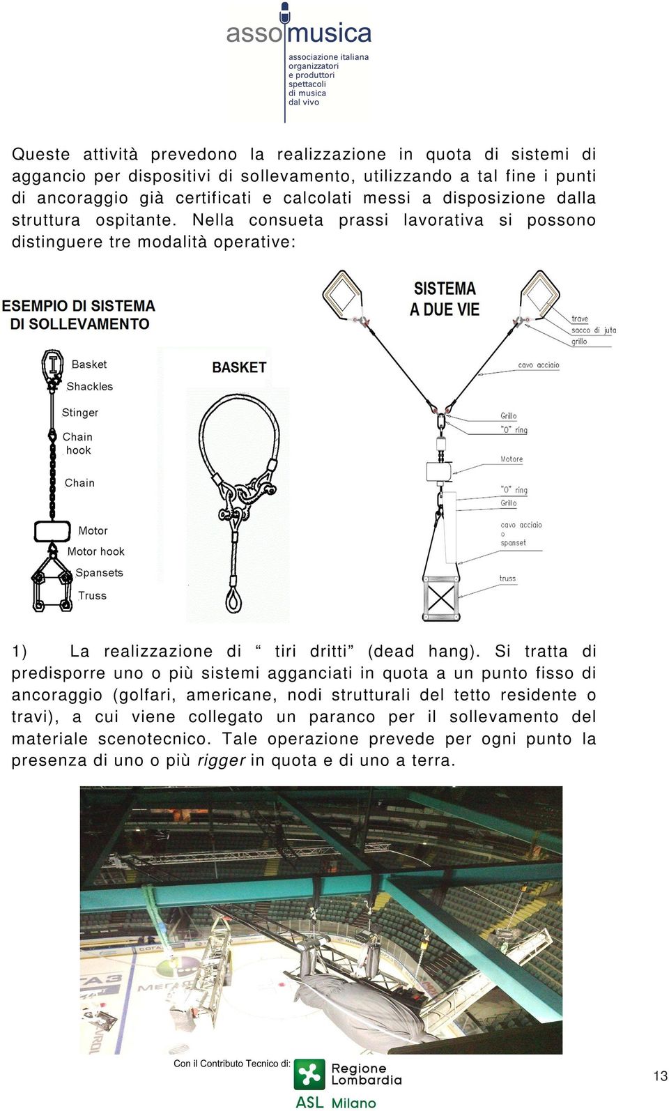 Nella consueta prassi lavorativa si possono distinguere tre modalità operative: 1) La realizzazione di tiri dritti (dead hang).