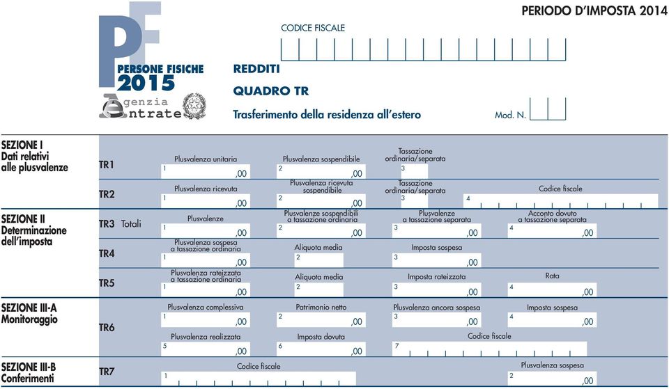 rateizzata a tassazione ordinaria SEZIONE III-A Plusvalenza complessiva Monitoraggio TR Plusvalenza realizzata SEZIONE III-B Conferimenti TR Plusvalenza sospendibile Plusvalenza ricevuta sospendibile