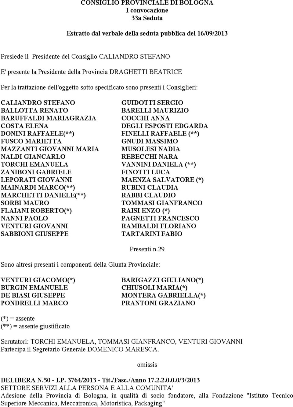 MARIAGRAZIA COCCHI ANNA COSTA ELENA DEGLI ESPOSTI EDGARDA DONINI RAFFAELE(**) FINELLI RAFFAELE (**) FUSCO MARIETTA GNUDI MASSIMO MAZZANTI GIOVANNI MARIA MUSOLESI NADIA NALDI GIANCARLO REBECCHI NARA