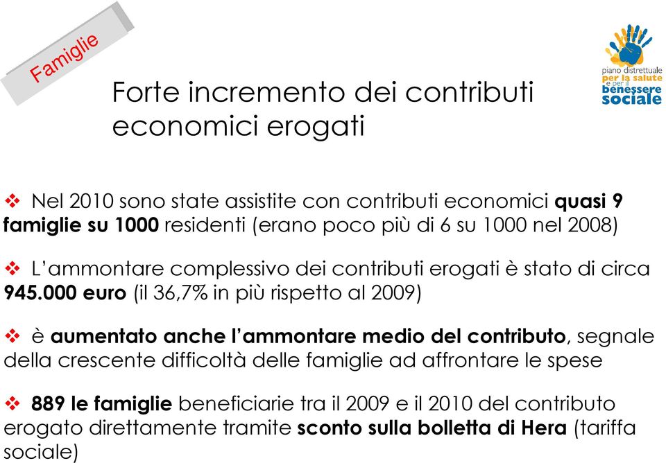 000 euro (il 36,7% in più rispetto al 2009) è aumentato anche l ammontare medio del contributo, segnale della crescente difficoltà delle