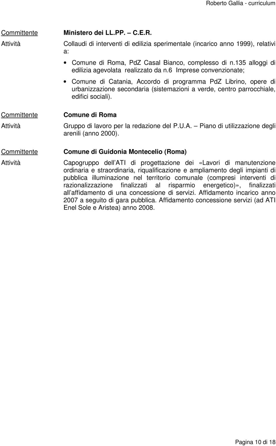 6 Imprese convenzionate; Comune di Catania, Accordo di programma PdZ Librino, opere di urbanizzazione secondaria (sistemazioni a verde, centro parrocchiale, edifici sociali).