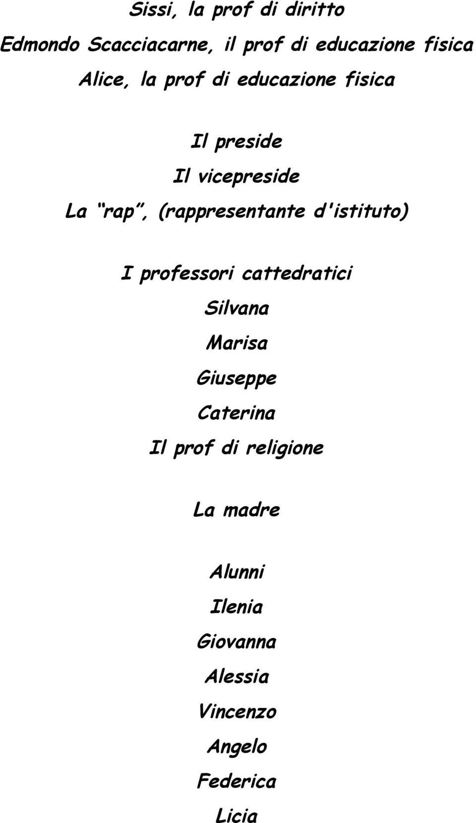 (rappresentante d'istituto) I professori cattedratici Silvana Marisa Giuseppe