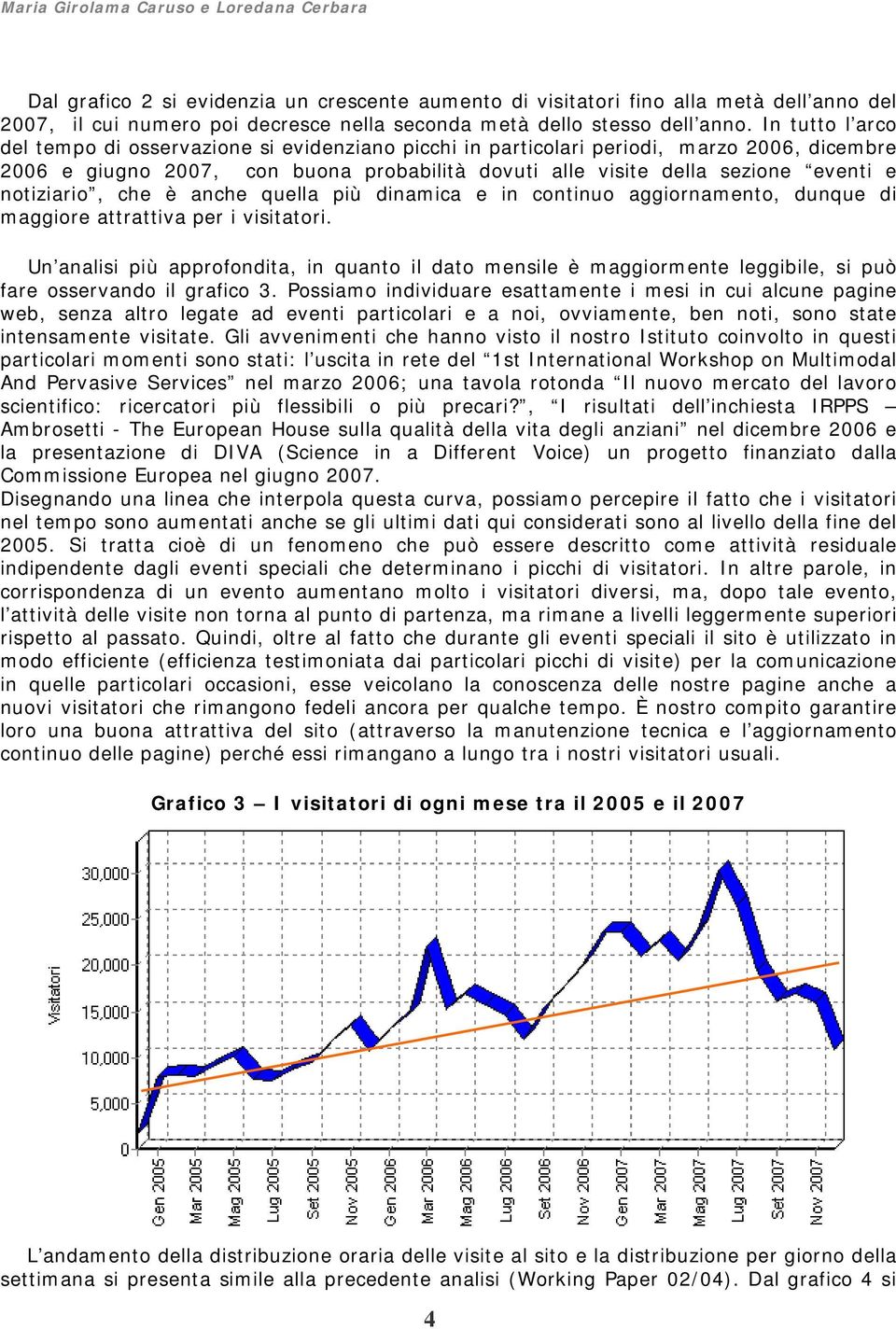 In tutto l arco del tempo di osservazione si evidenziano picchi in particolari periodi, marzo 2006, dicembre 2006 e giugno 2007, con buona probabilità dovuti alle visite della sezione eventi e