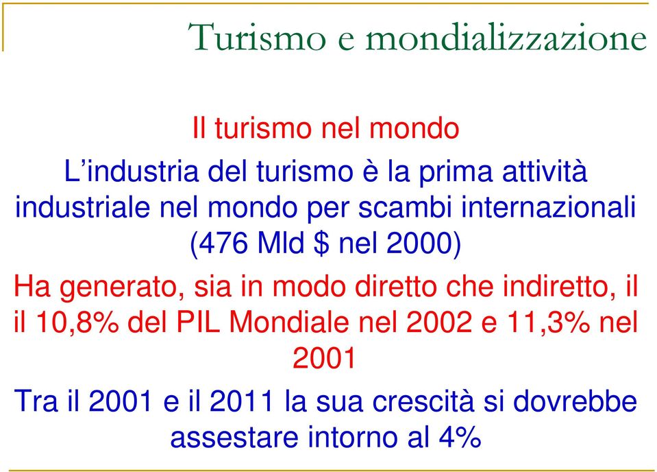 modo diretto che indiretto, il il 10,8% del PIL Mondiale nel 2002 e 11,3% nel