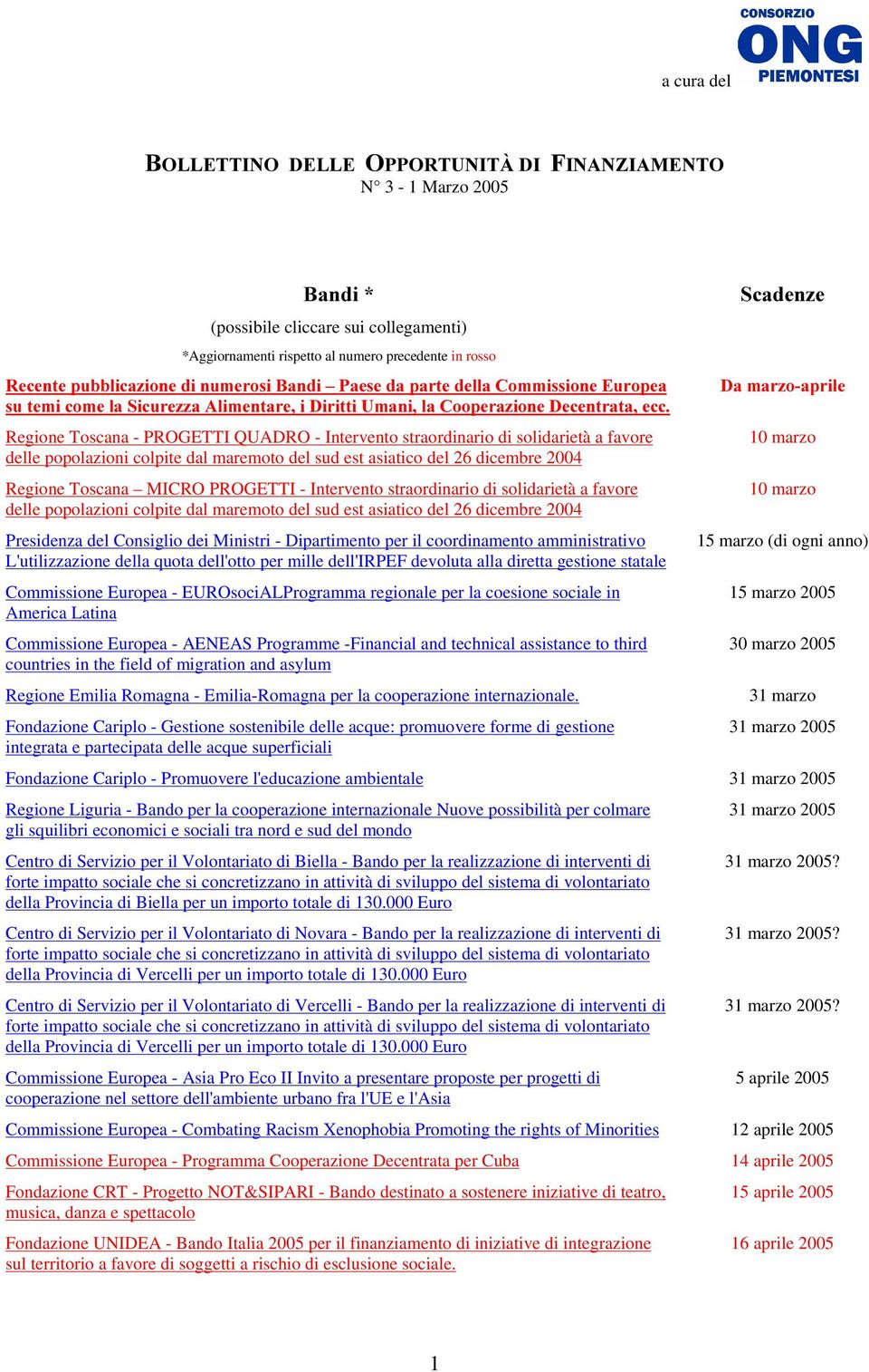 straordinario di solidarietà a favore delle popolazioni colpite dal maremoto del sud est asiatico del 26 dicembre 2004 Regione Toscana MICRO PROGETTI - Intervento straordinario di solidarietà a