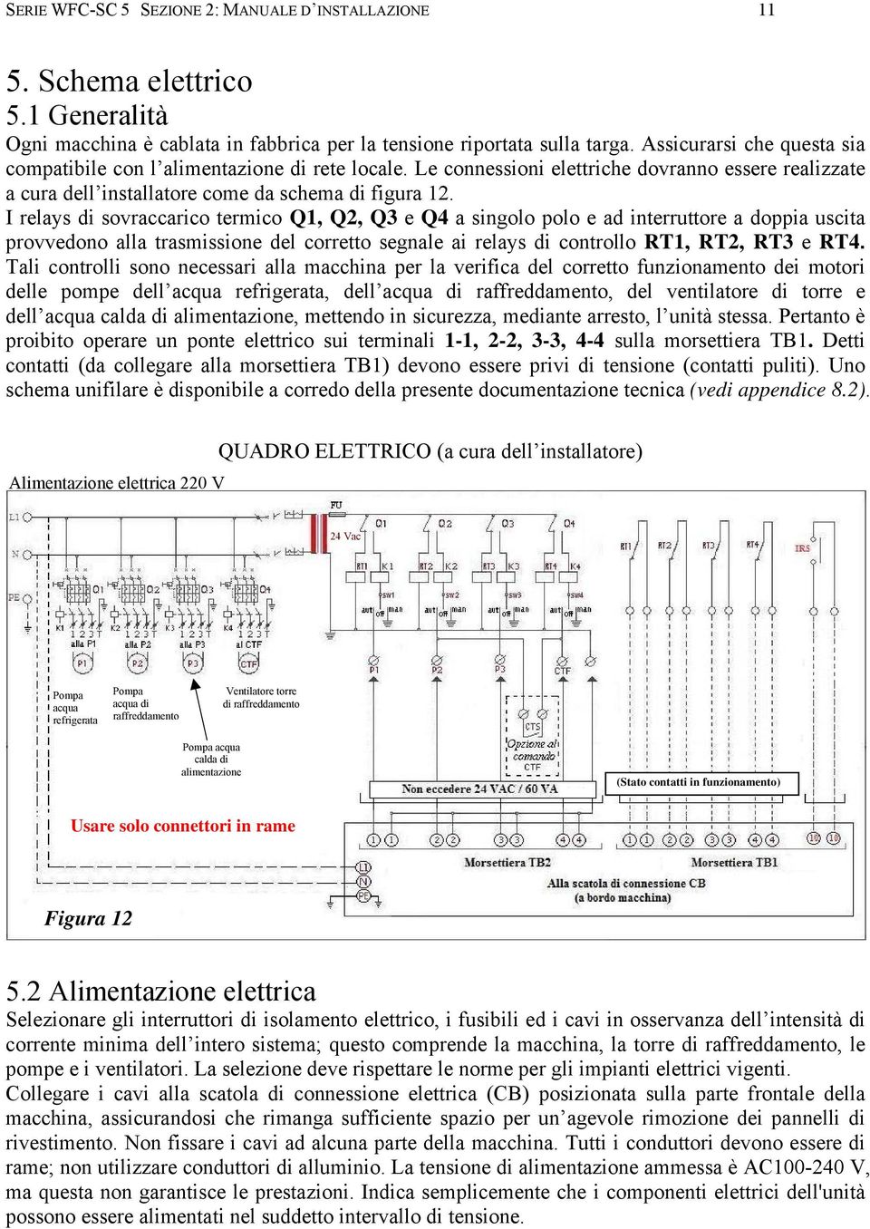 I relays di sovraccarico termico Q1, Q2, Q3 e Q4 a singolo polo e ad interruttore a doppia uscita provvedono alla trasmissione del corretto segnale ai relays di controllo RT1, RT2, RT3 e RT4.