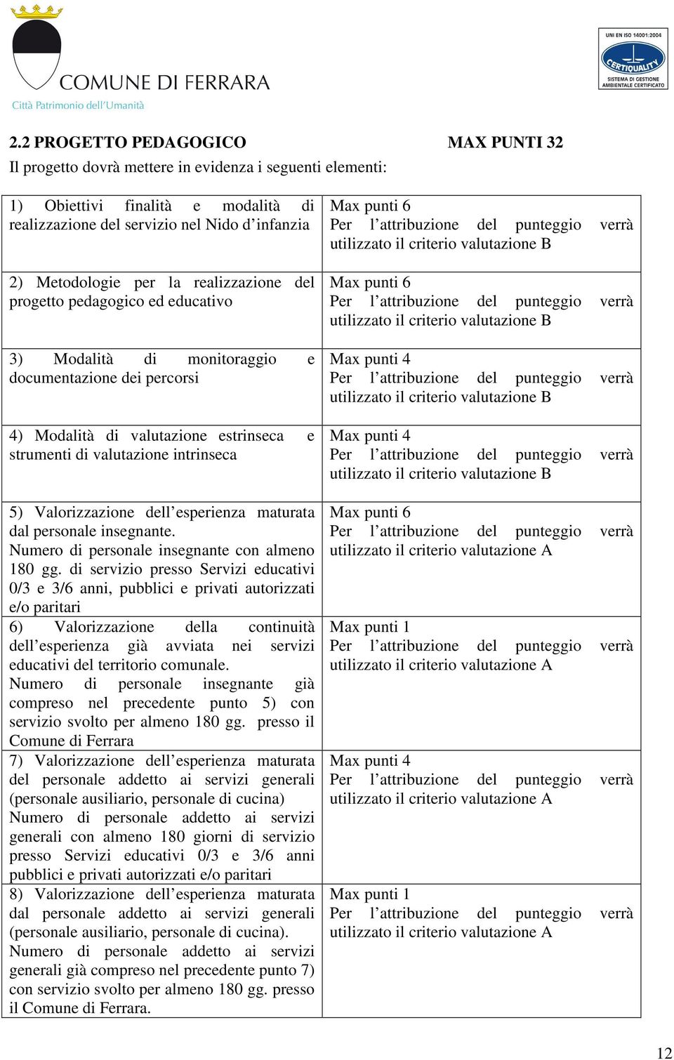 Valorizzazione dell esperienza maturata dal personale insegnante. Numero di personale insegnante con almeno 180 gg.