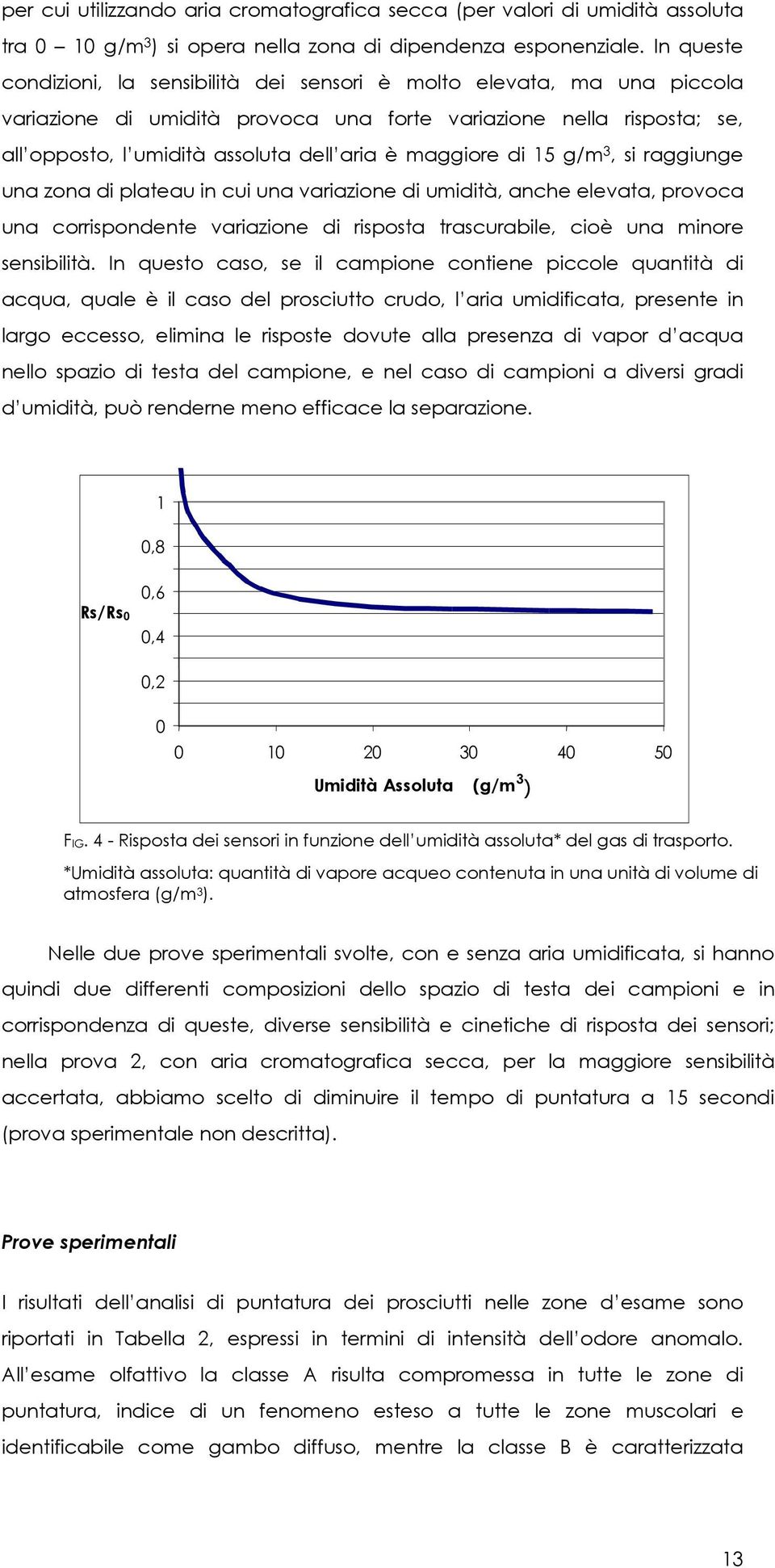 maggiore di 15 g/m 3, si raggiunge una zona di plateau in cui una variazione di umidità, anche elevata, provoca una corrispondente variazione di risposta trascurabile, cioè una minore sensibilità.