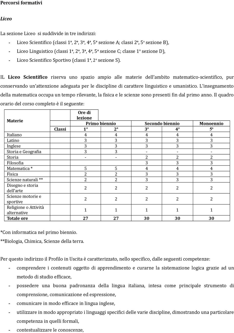 IL Liceo Scienti ico riserva uno spazio ampio alle materie dell ambito matematico-scienti ico, pur conservando un attenzione adeguata per le discipline di carattere linguistico e umanistico.