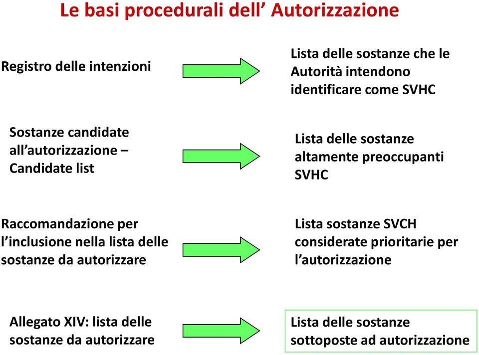 SVHC Raccomandazione per l inclusione nella lista delle sostanze da autorizzare Lista sostanze SVCH considerate