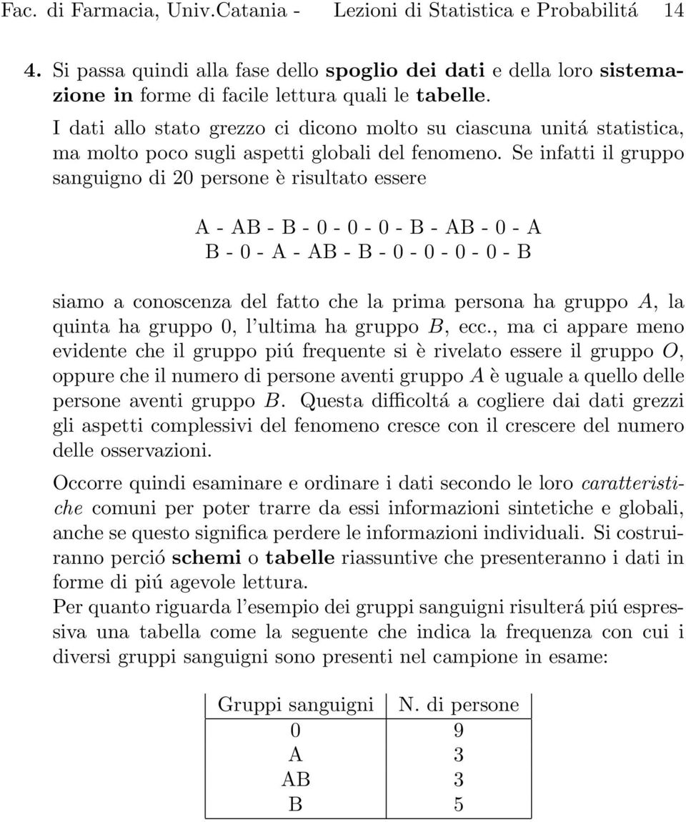 Se infatti il gruppo sanguigno di 20 persone è risultato essere A - AB - B - 0-0 - 0 - B - AB - 0 - A B - 0 - A - AB - B - 0-0 - 0-0 - B siamo a conoscenza del fatto che la prima persona ha gruppo A,