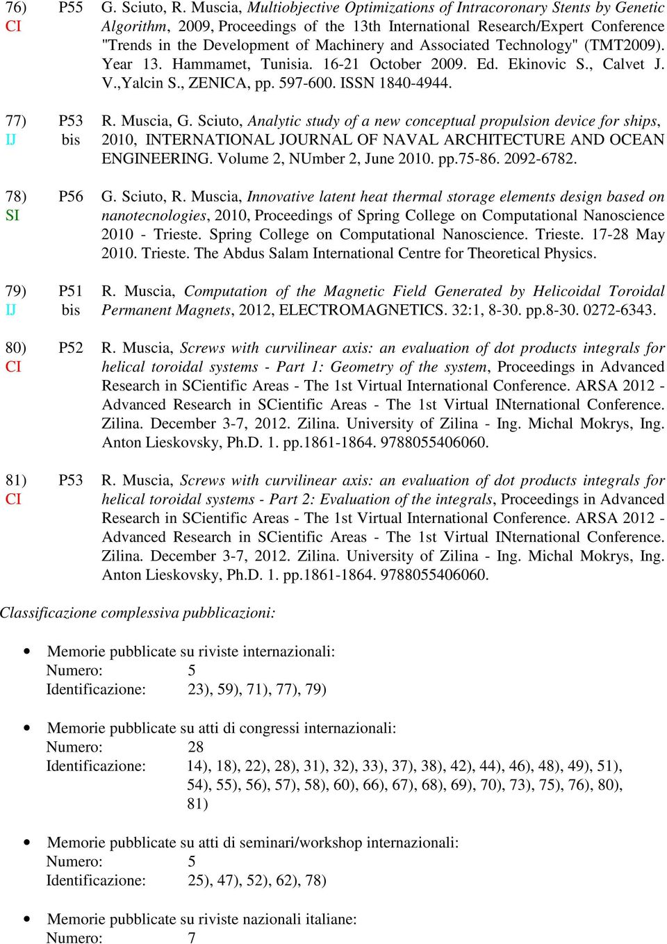 Associated Technology" (TMT2009). Year 13. Hammamet, Tunisia. 16-21 October 2009. Ed. Ekinovic S., Calvet J. V.,Yalcin S., ZENICA, pp. 597-600. ISSN 1840-4944. R. Muscia, G.