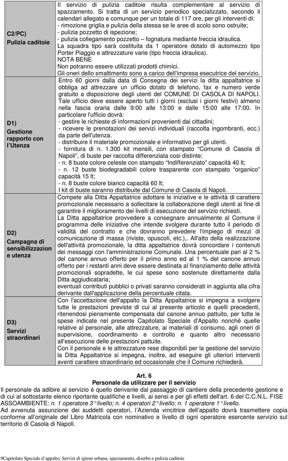 Si tratta di un servizio periodico specializzato, secondo il calendari allegato e comunque per un totale di 117 ore, per gli interventi di: - rimozione griglia e pulizia della stessa se le aree di