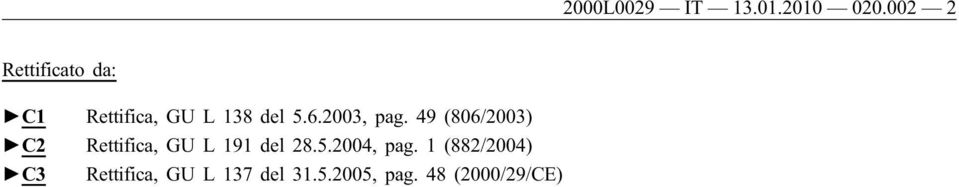 2003, pag. 49 (806/2003) C2 Rettifica, GU L 191 del 28.