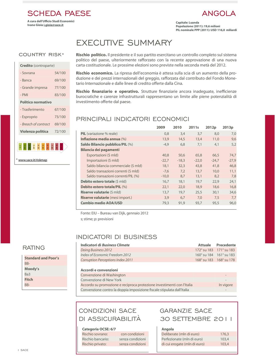 politica 72/1 * www.sace.it/riskmap EXECUTIVE SUMMARY ANGOLA Rischio politico.