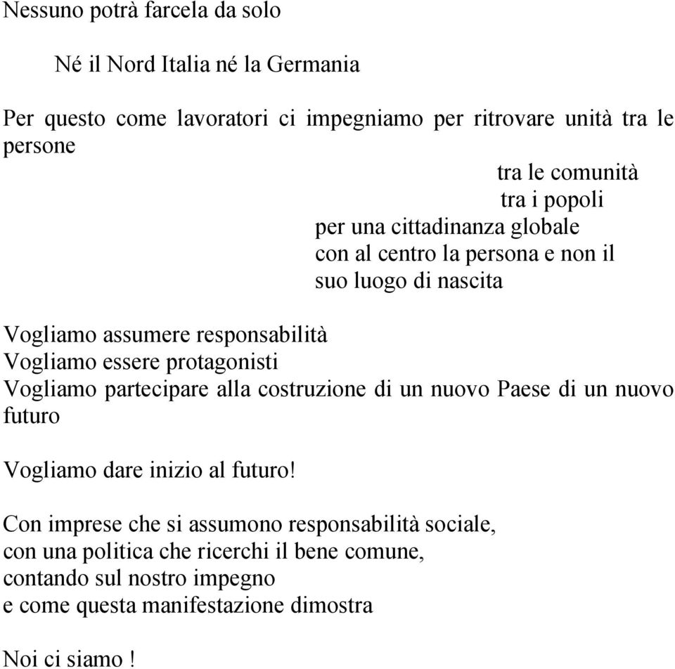 essere protagonisti Vogliamo partecipare alla costruzione di un nuovo Paese di un nuovo futuro Vogliamo dare inizio al futuro!