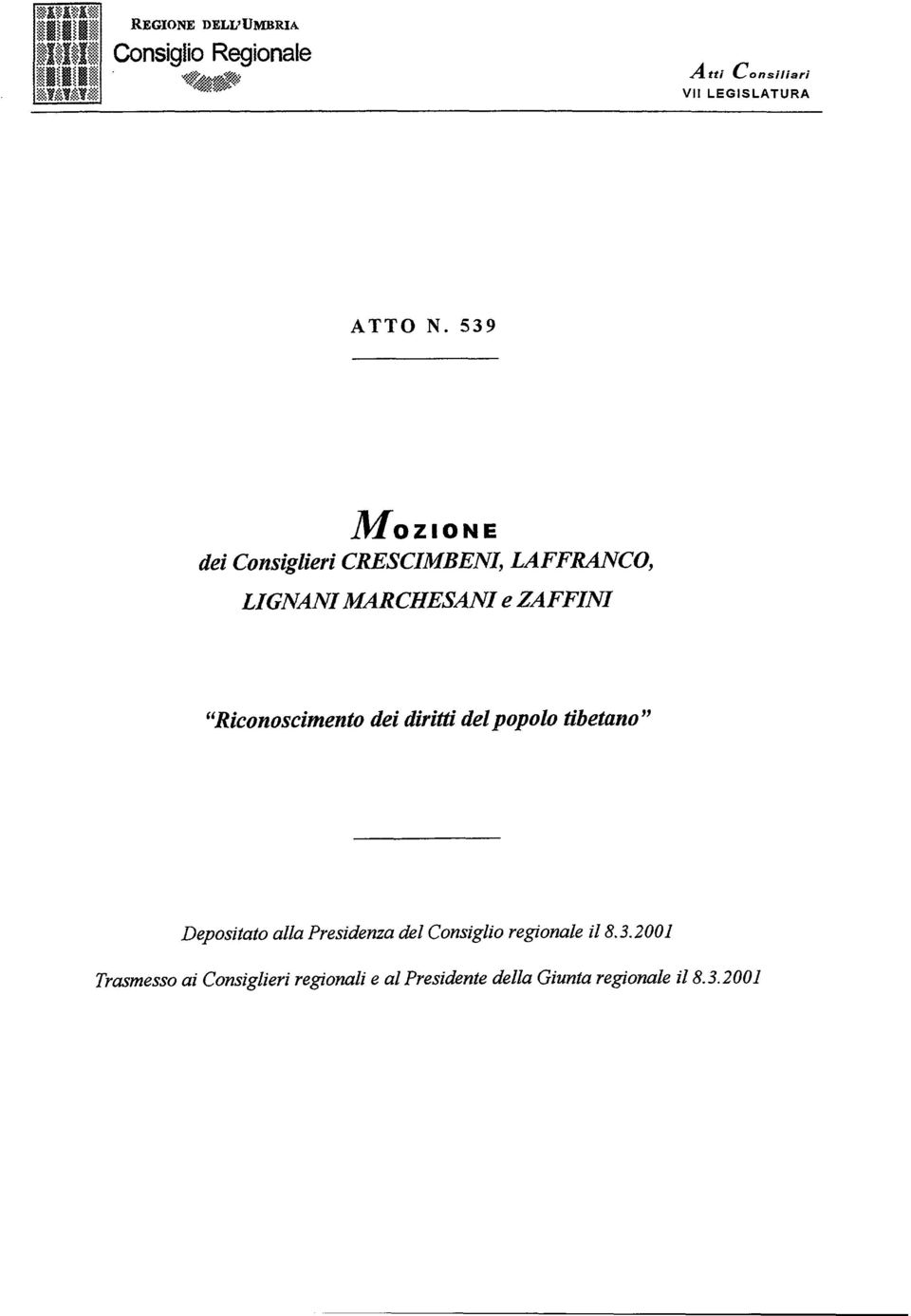 Riconoscimento dei dirith de popoo tibetano Depositato aa Presidenza de Consigio