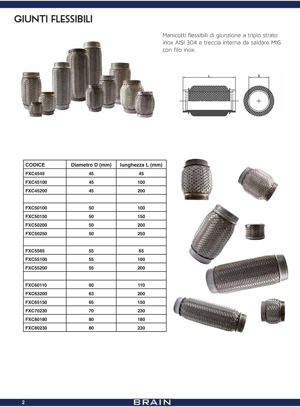CODICE Diametro D (mm) lunghezza L (mm) FXC4545 45 45 FXC45100 45 100 FXC45200 45 200 FXC50100 50 100
