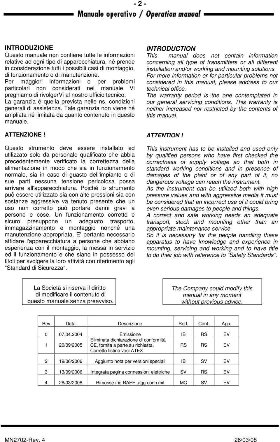 condizioni generali di assistenza. Tale garanzia non viene né ampliata né limitata da quanto contenuto in questo manuale. ATTENZIONE!