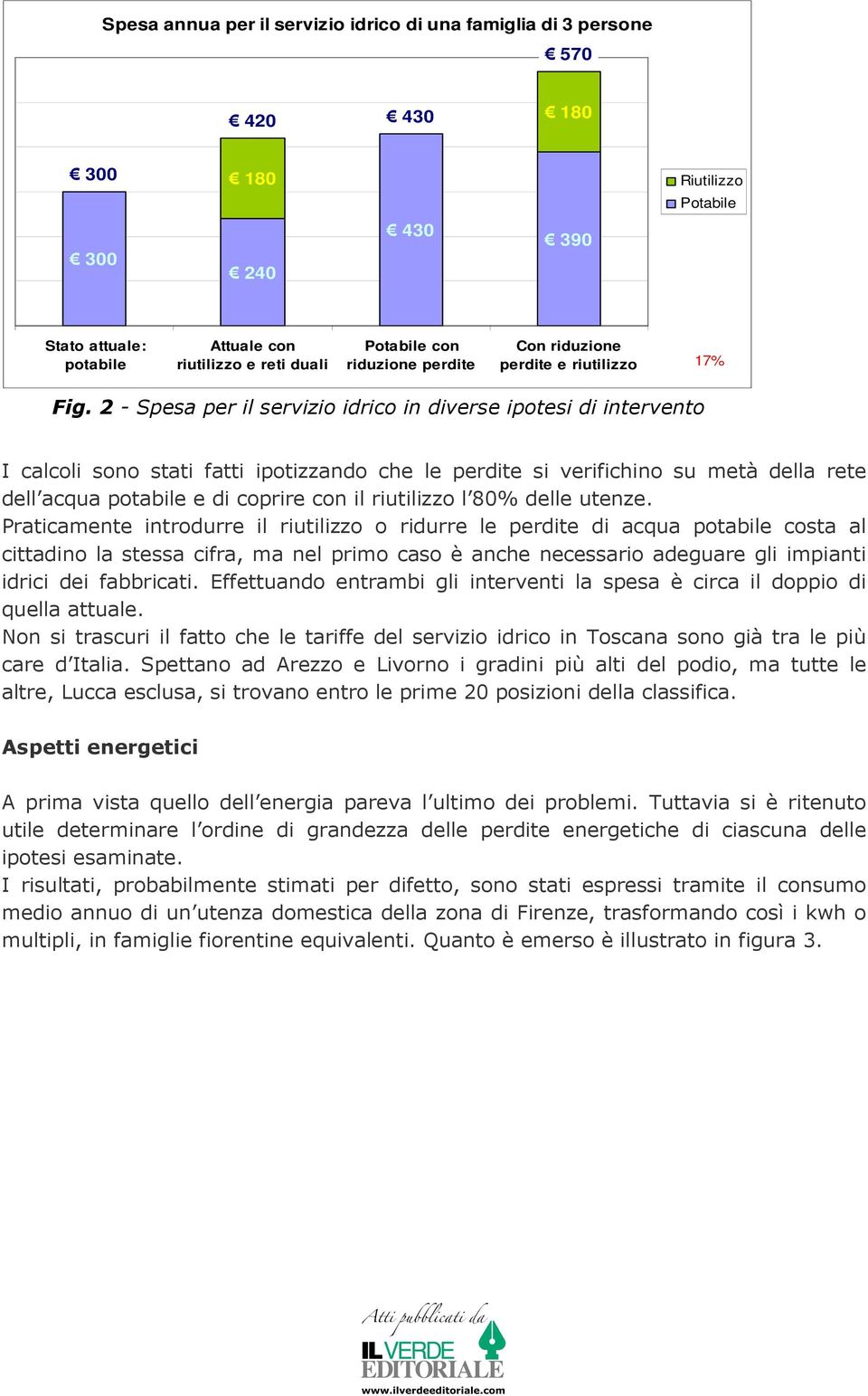 2 - Spesa per il servizio idrico in diverse ipotesi di intervento I calcoli sono stati fatti ipotizzando che le perdite si verifichino su metà della rete dell acqua potabile e di coprire con il