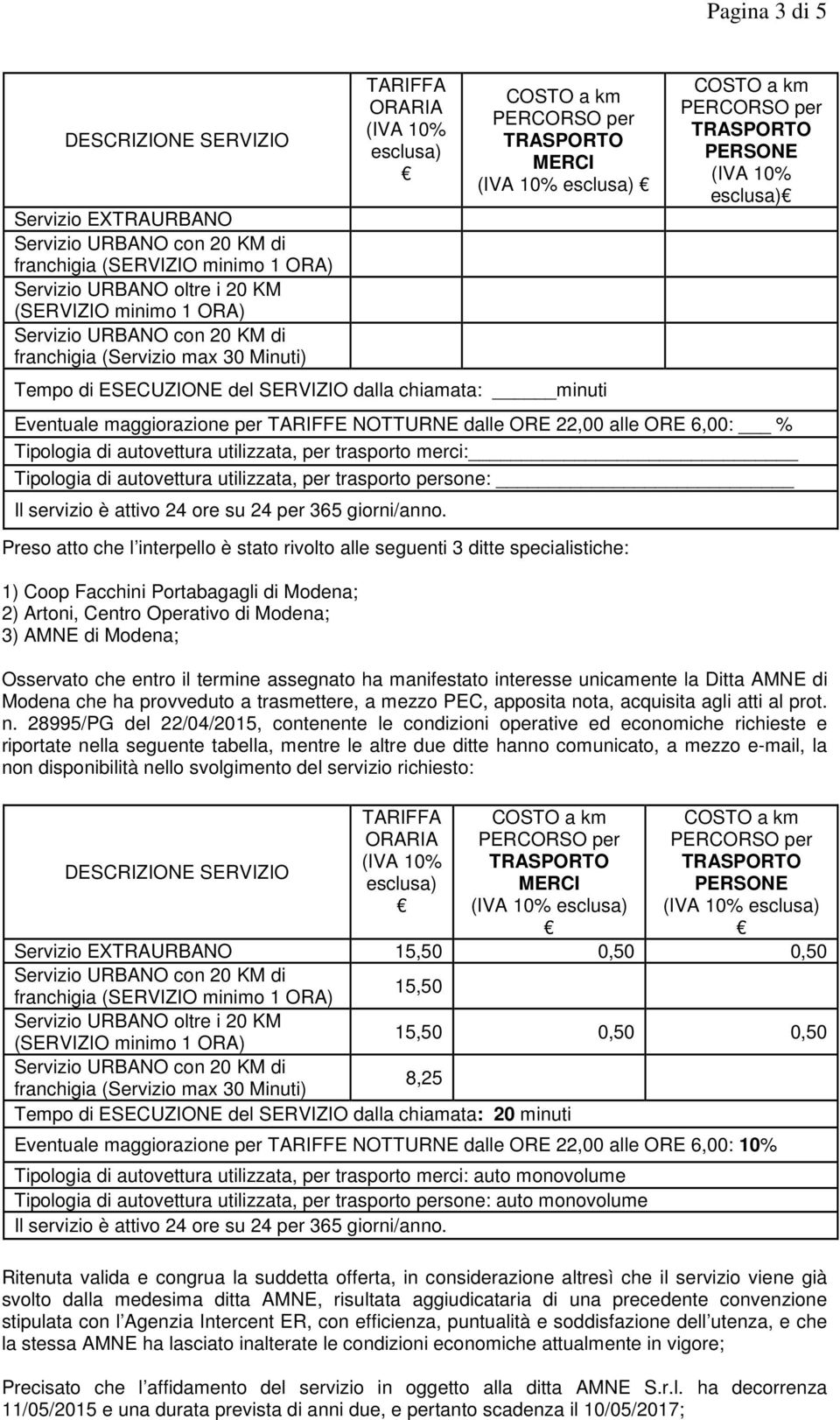 stato rivolto alle seguenti 3 ditte specialistiche: 1) Coop Facchini Portabagagli di Modena; 2) Artoni, Centro Operativo di Modena; 3) AMNE di Modena; Osservato che entro il termine assegnato ha