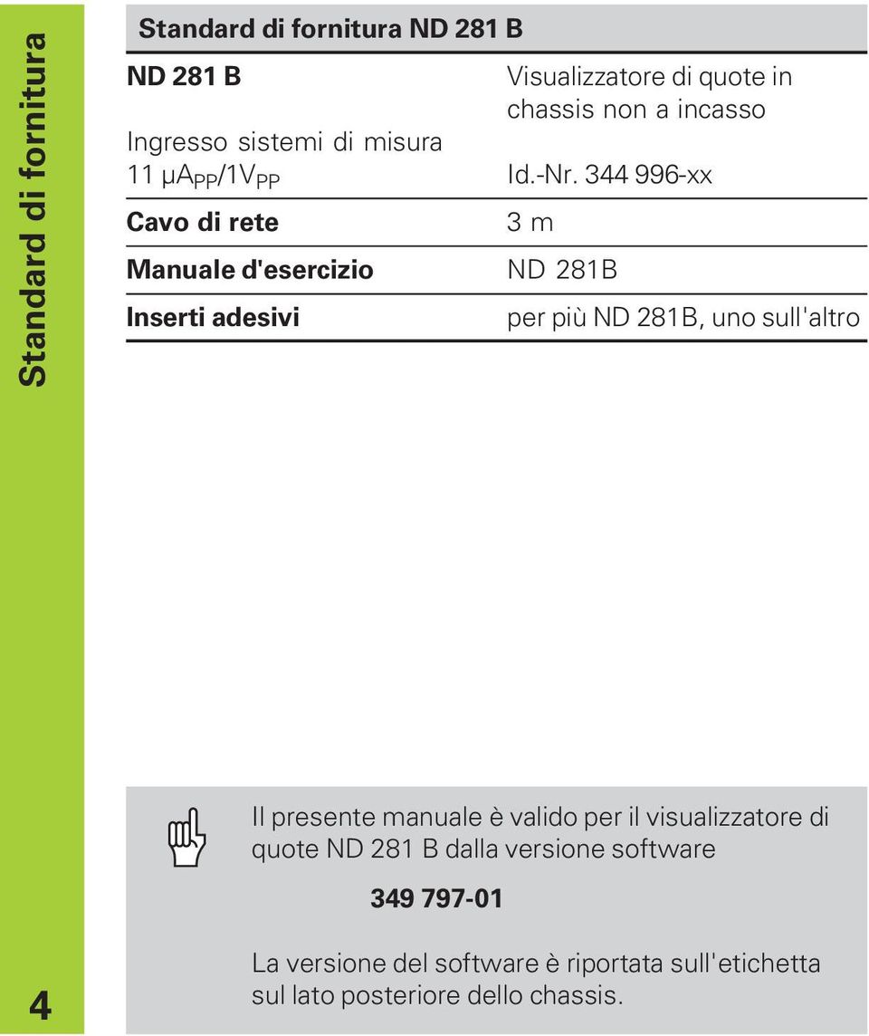 344 996-xx Cavo di rete Manuale d'esercizio Inserti adesivi 3 m ND 281B per più ND 281B, uno sull'altro Il