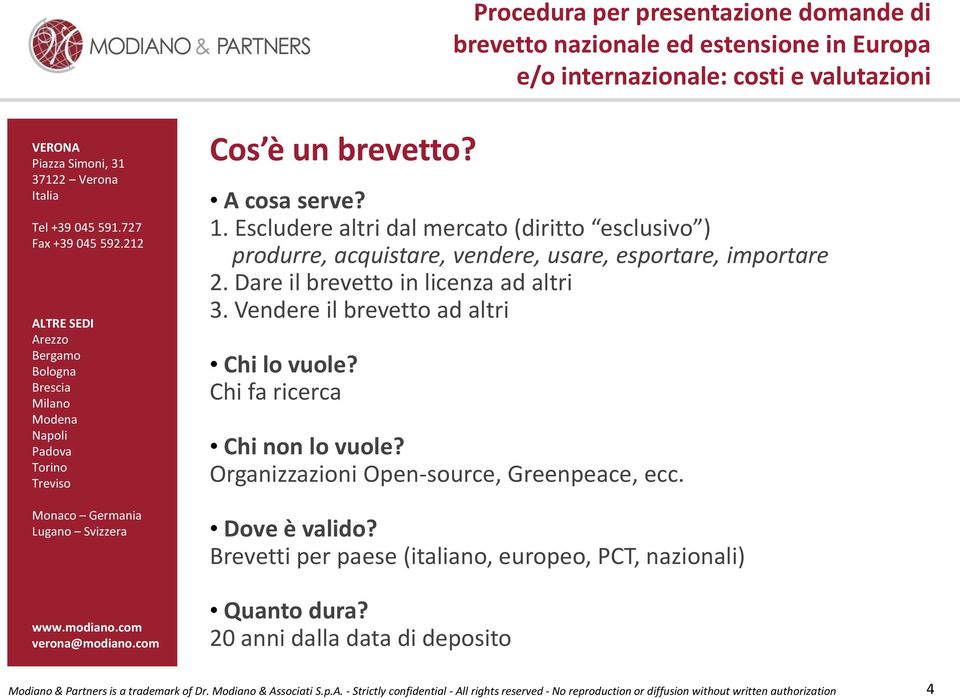 Dare il brevetto in licenza ad altri 3. Vendere il brevetto ad altri Chi lo vuole?