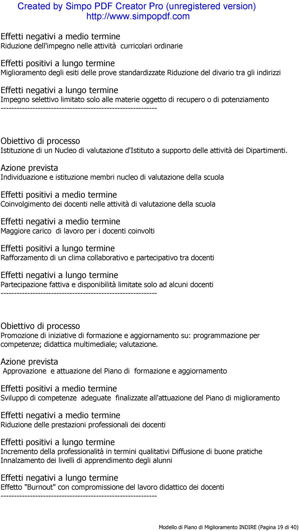 Individuazione e istituzione membri nucleo di valutazione della scuola Coinvolgimento dei docenti nelle attività di valutazione della scuola Maggiore carico di lavoro per i docenti coinvolti