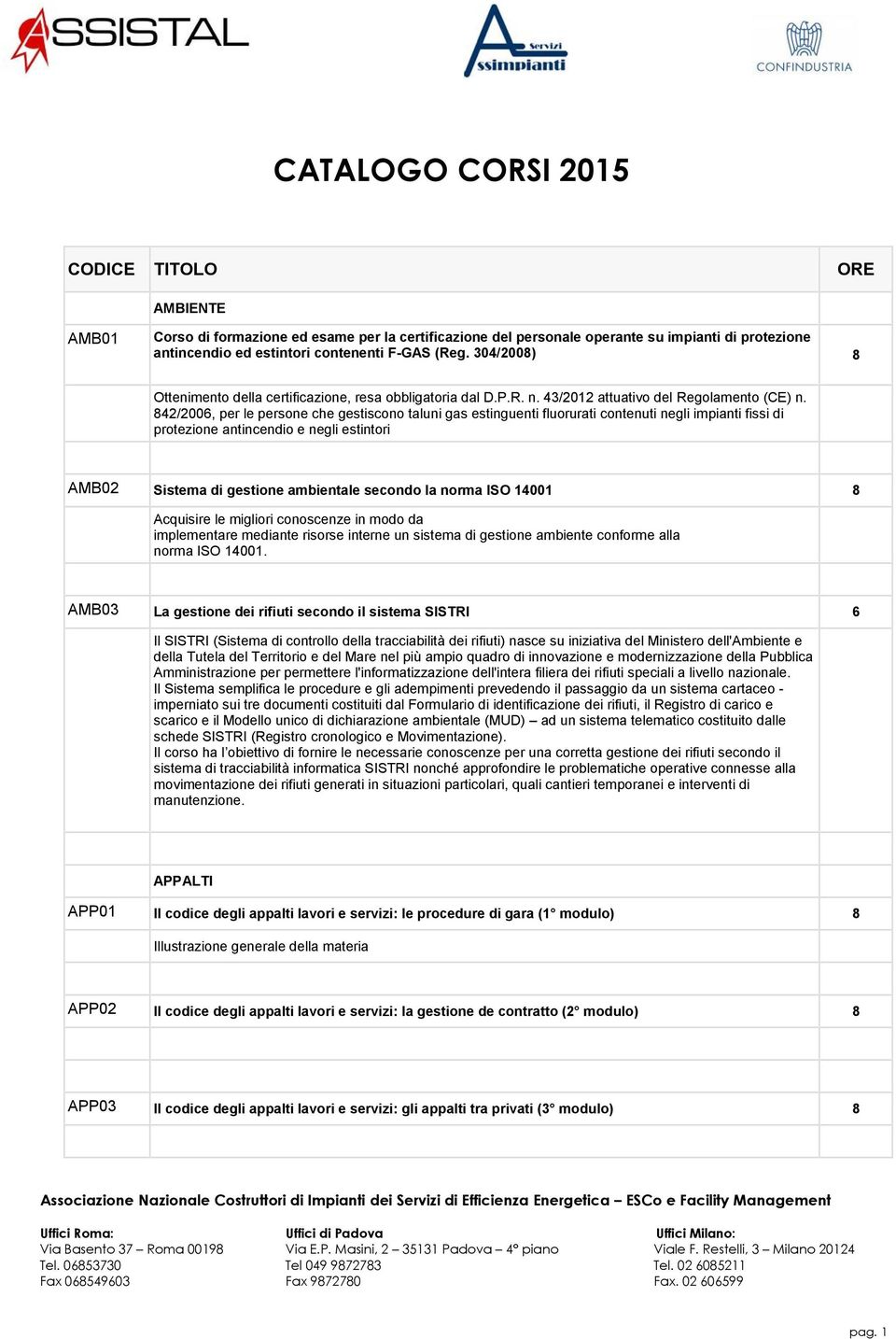 42/2006, per le persone che gestiscono taluni gas estinguenti fluorurati contenuti negli impianti fissi di protezione antincendio e negli estintori AMB02 Sistema di gestione ambientale secondo la