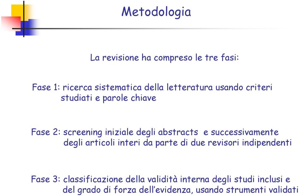 successivamente degli articoli interi da parte di due revisori indipendenti Fase 3: