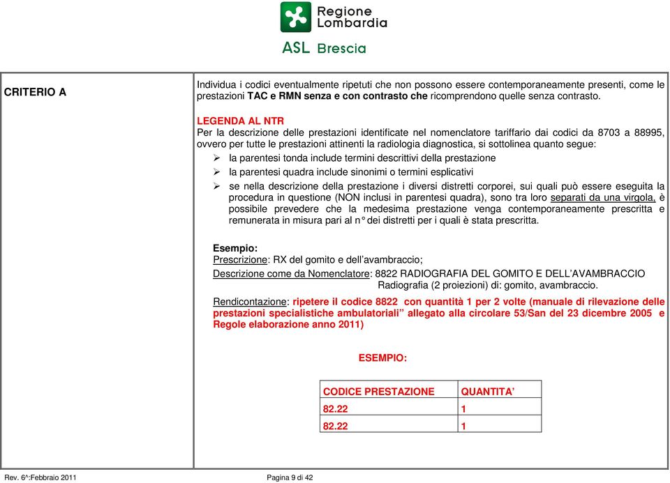 sottolinea quanto segue: la parentesi tonda include termini descrittivi della prestazione la parentesi quadra include sinonimi o termini esplicativi se nella descrizione della prestazione i diversi