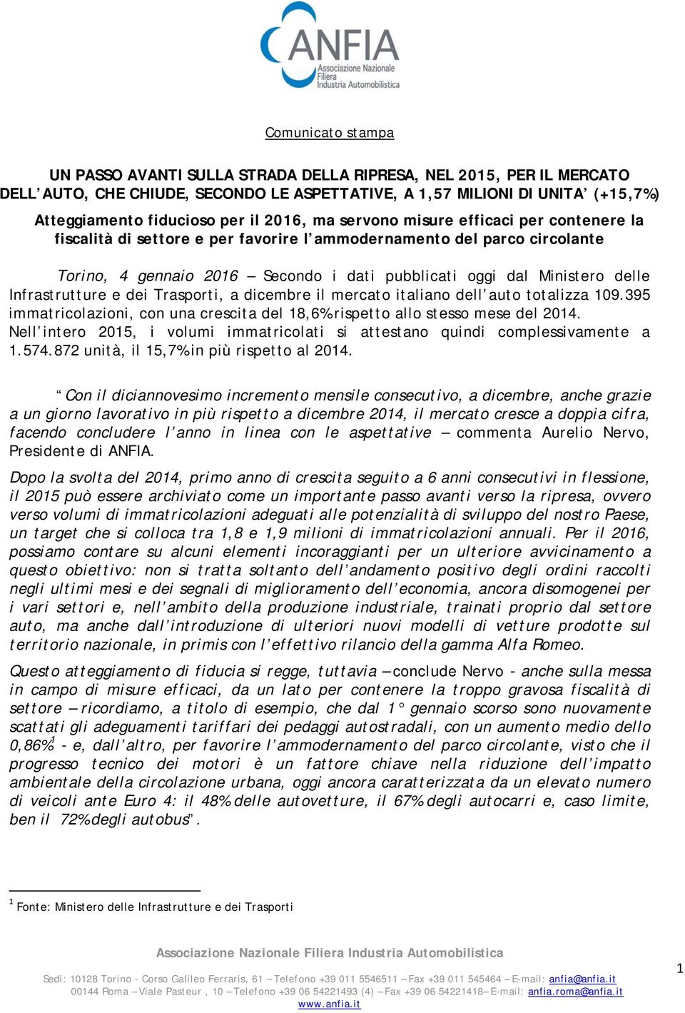 Infrastrutture e dei Trasporti, a dicembre il mercato italiano dell auto totalizza 109.395 immatricolazioni, con una crescita del 18,6% rispetto allo stesso mese del 2014.