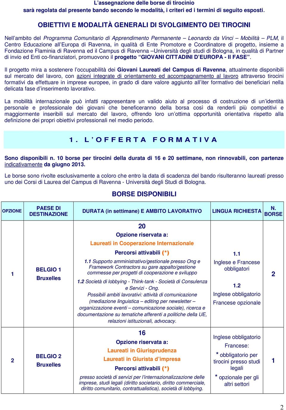 in qualità di Ente Promotore e Coordinatore di progetto, insieme a Fondazione Flaminia di Ravenna ed il Campus di Ravenna Università degli studi di Bologna, in qualità di Partner di invio ed Enti