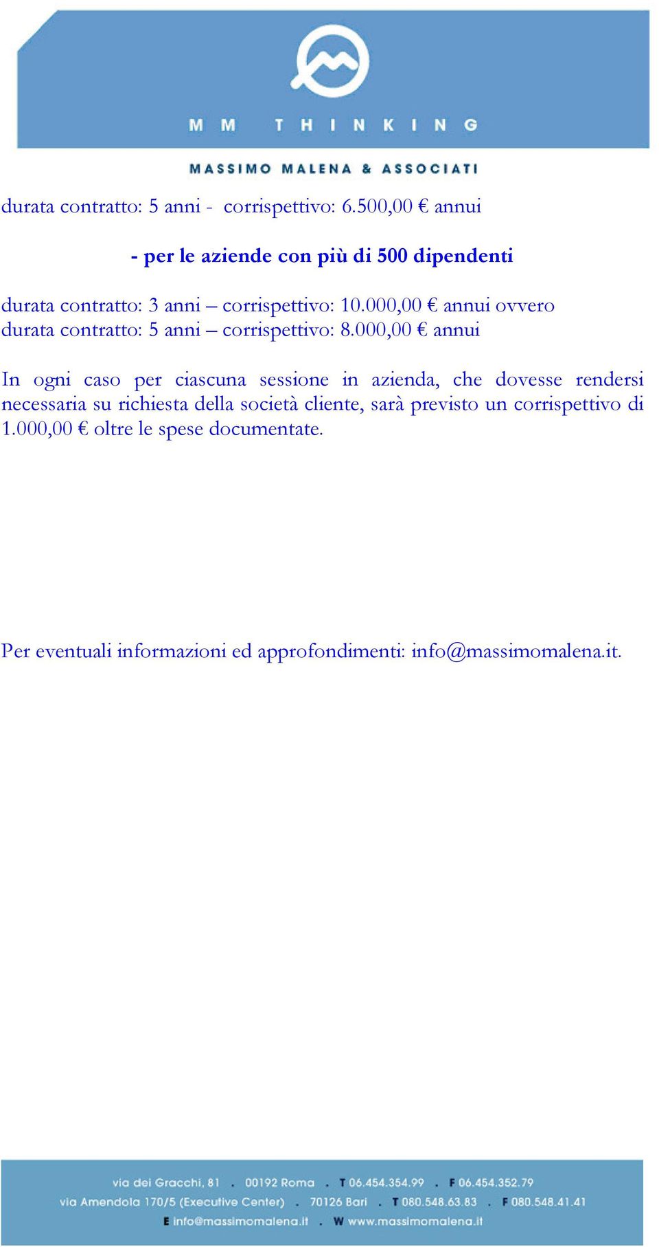 000,00 annui ovvero durata contratto: 5 anni corrispettivo: 8.