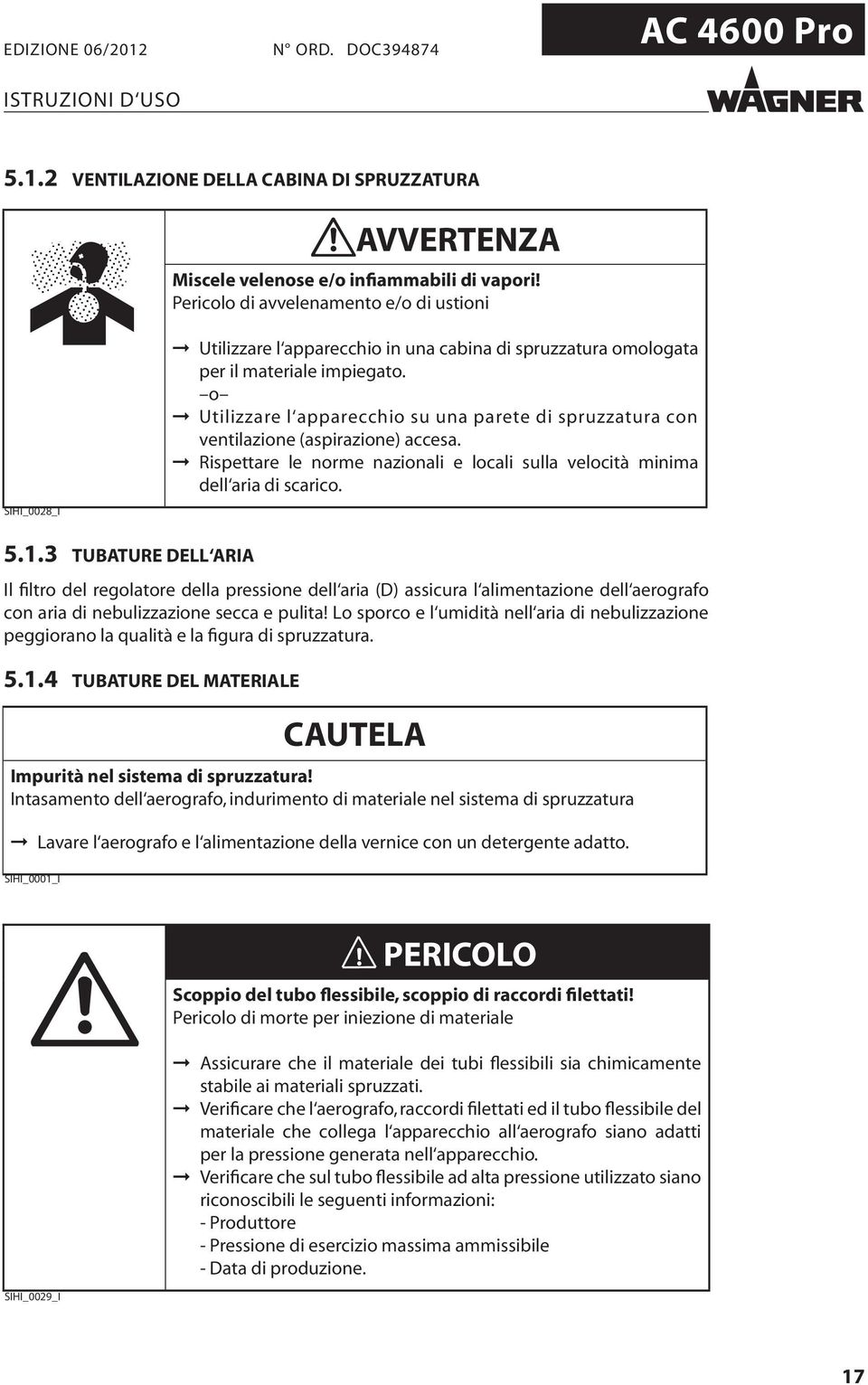 o Utilizzare l apparecchio su una parete di spruzzatura con ventilazione (aspirazione) accesa. Rispettare le norme nazionali e locali sulla velocità minima dell aria di scarico. 5.1.