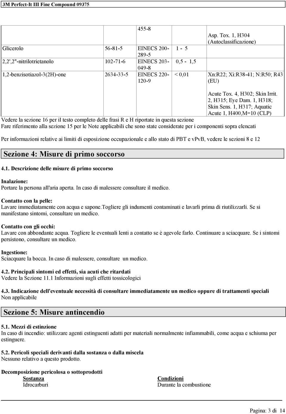 1, H317; Aquatic Acut 1, H400,M=10 (CLP) Vdr la szio 16 pr il tsto complto dll frasi R H riportat in qusta szio Far rifrimnto alla szio 15 pr l Not applicabili ch sono stat considrat pr i componti