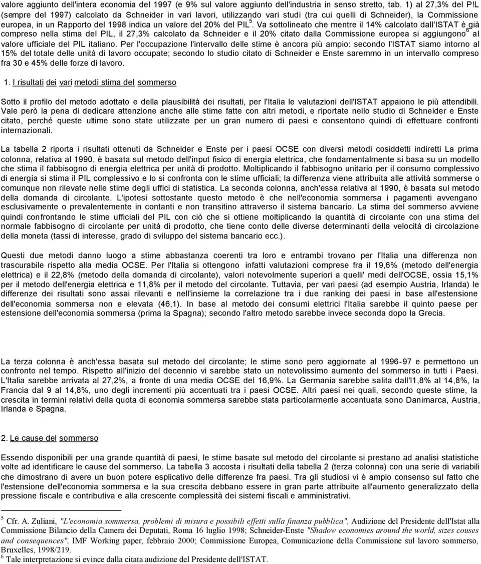 Va sottolineato che mentre il 14% calcolato dall'istat è già compreso nella stima del PIL, il 27,3% calcolato da Schneider e il 20% citato dalla Commissione europea si aggiungono 6 al valore