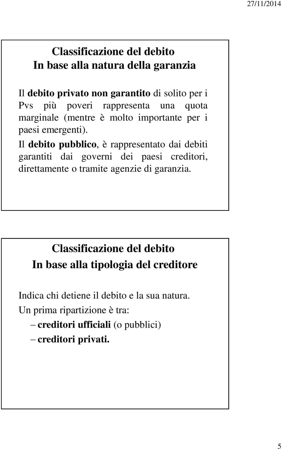 Il debito pubblico, è rappresentato dai debiti garantiti dai governi dei paesi creditori, direttamente o tramite agenzie di garanzia.