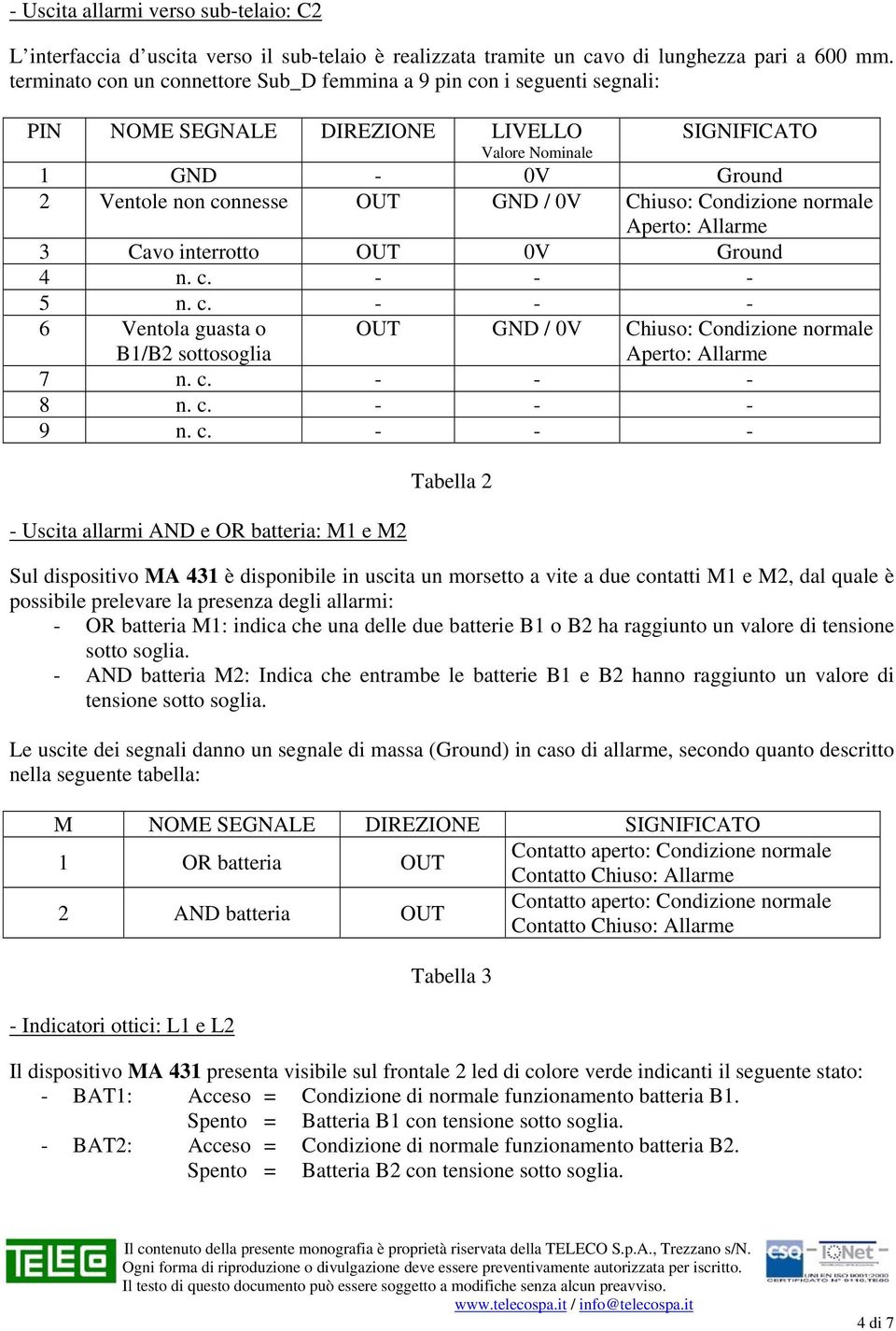 Condizione normale 3 Cavo interrotto OUT 0V Ground 4 n. c.