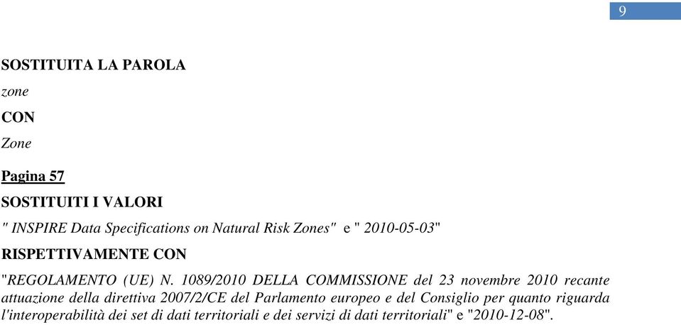 1089/2010 DELLA COMMISSIONE del 23 novembre 2010 recante attuazione della direttiva 2007/2/CE del